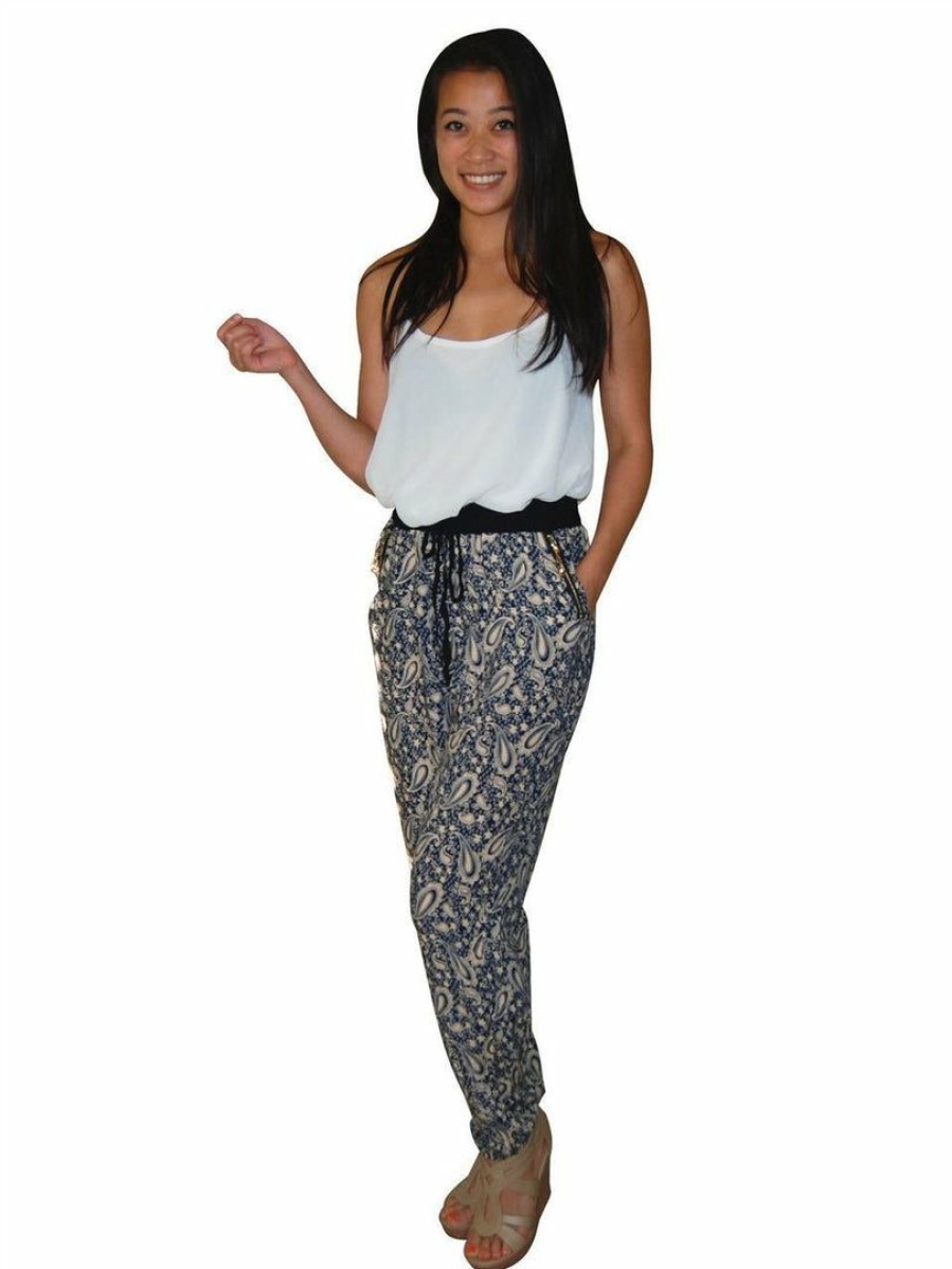 Regular Size * | Zoozie La Jogger Pants Printed Paisley Pale Pink Navy Regular Size