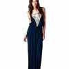 Regular Size * | Zoozie La Regular Size Navy Blue Strapless Maxi Dress With Elegant Crochet Chest Piece