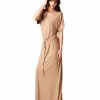 Regular Size * | Zoozie La Short Sleeve Dolman Boyfriend Maxi Dress With Elastic Waist Drawstring Regular Size Mocha