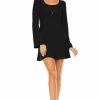 Regular Size * | Zoozie La Tunic Top Fitted Dress With Long Bell Sleeves Black