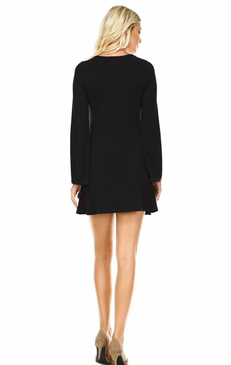 Regular Size * | Zoozie La Tunic Top Fitted Dress With Long Bell Sleeves Black