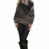 Regular Size * | Zoozie La Black Gray Viscose Wool Blanket Cardigan Poncho One Size