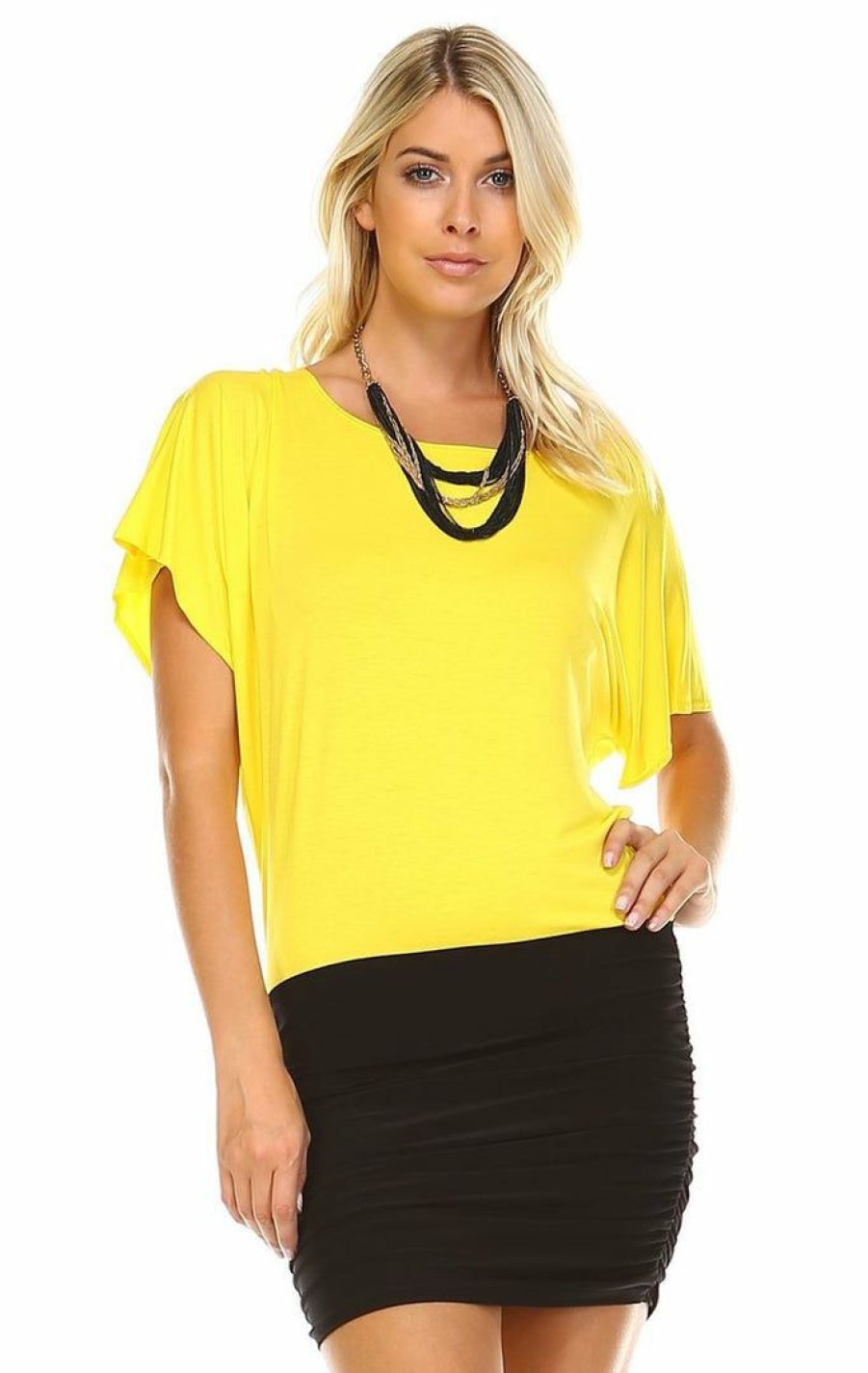 Regular Size * | Zoozie La Loose Top Bodycon Skirt Mini Dress Yellow Black Regular Size