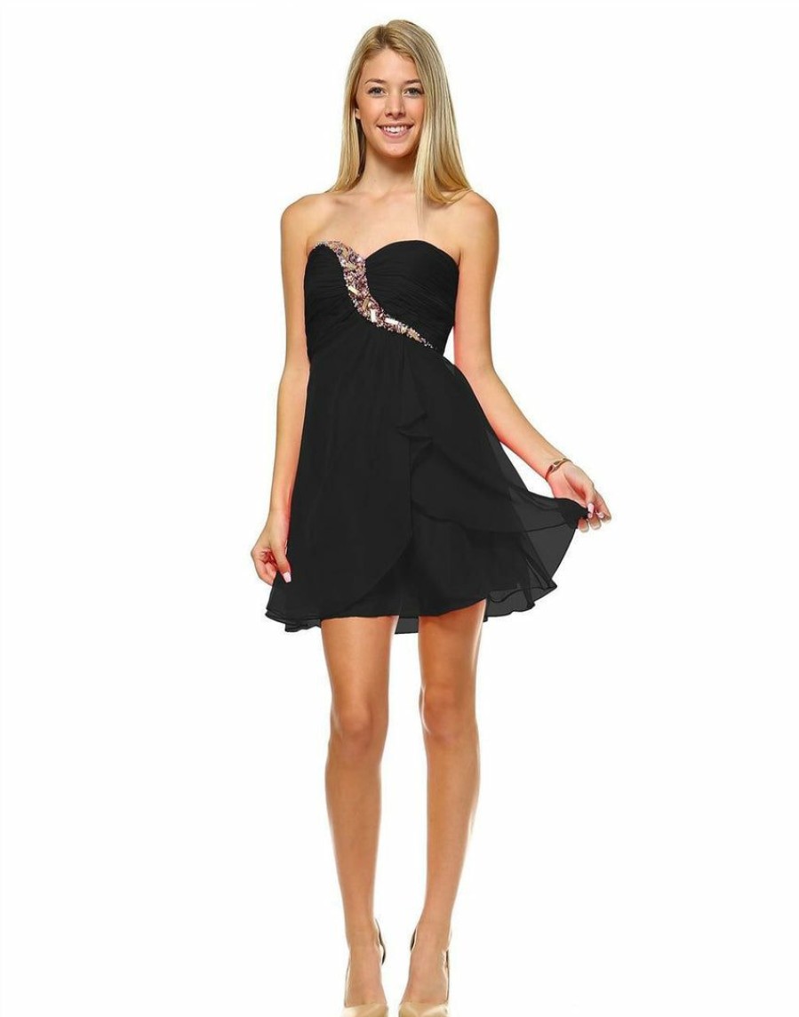 Regular Size * | Zoozie La Strapless Jewel Chest With Drape Skirt Black Plus Regular Size