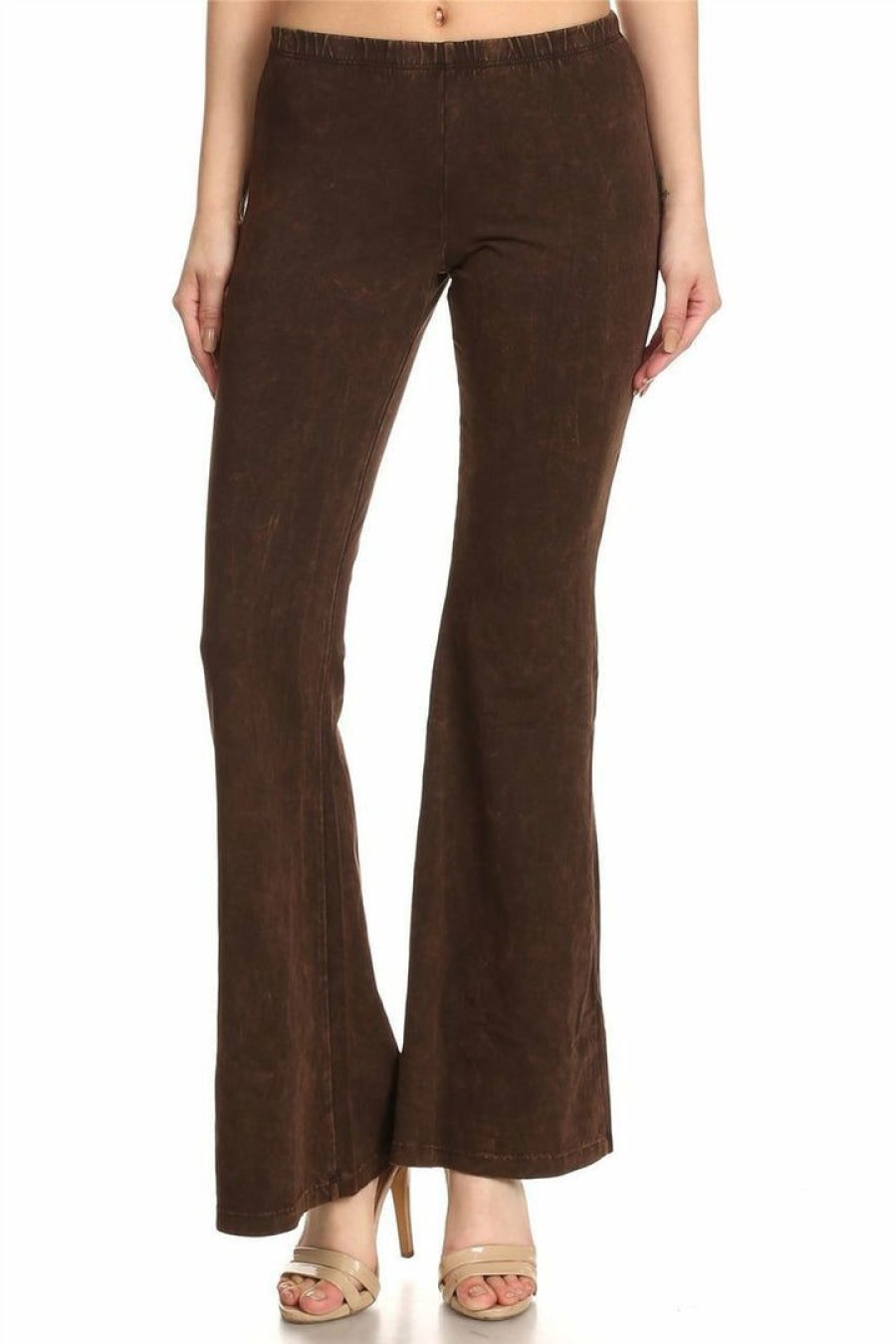 Regular Size * | Zoozie La Regular Size Bell Bottoms Yoga Pants Denim Colored Brown Denim Colored Yoga Pants Brown