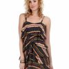 Regular Size * | Zoozie La Printed Tier Layered Spaghetti Strap Tank Mini Dress Gray Mustard Burgundy