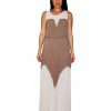 Regular Size * | Zoozie La Two Tone Chevron Sleeveless Ruffle Maxi Dress Mocha Taupe Regular Size