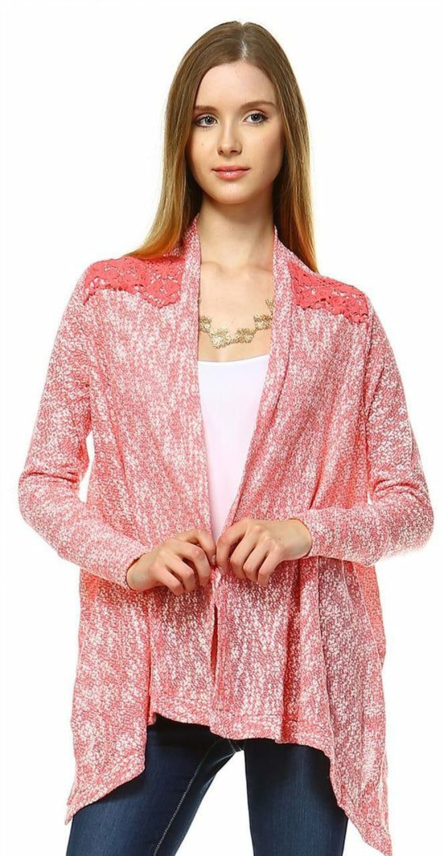 Regular Size * | Zoozie La Lace Cardigans Crochet And Knit Coral