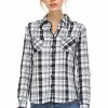 Regular Size * | Zoozie La Regular Size Plaid Shirt Button Up Black White