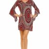 Regular Size * | Zoozie La Regular Size Off Shoulder Tunic Dress Circular Hippie Tie Dye Red