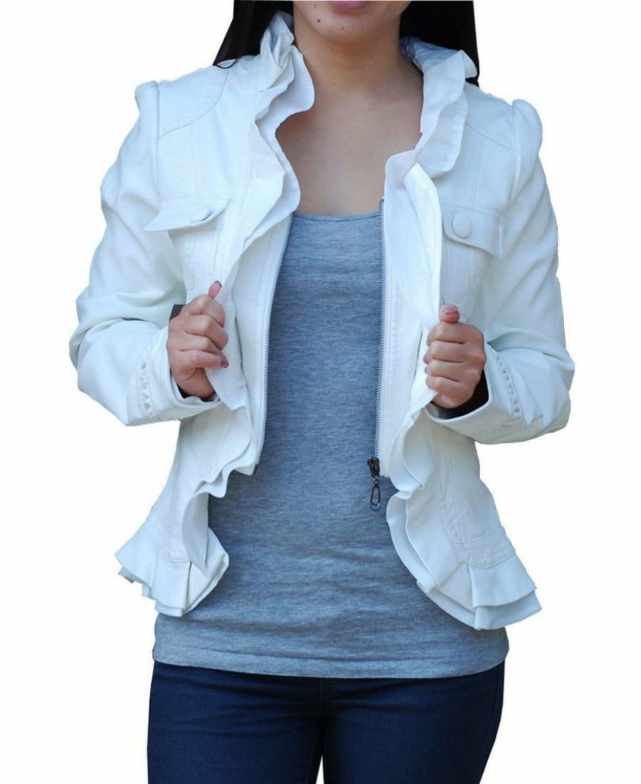 Regular Size * | Zoozie La Womens White Pu Faux Leather Jacket