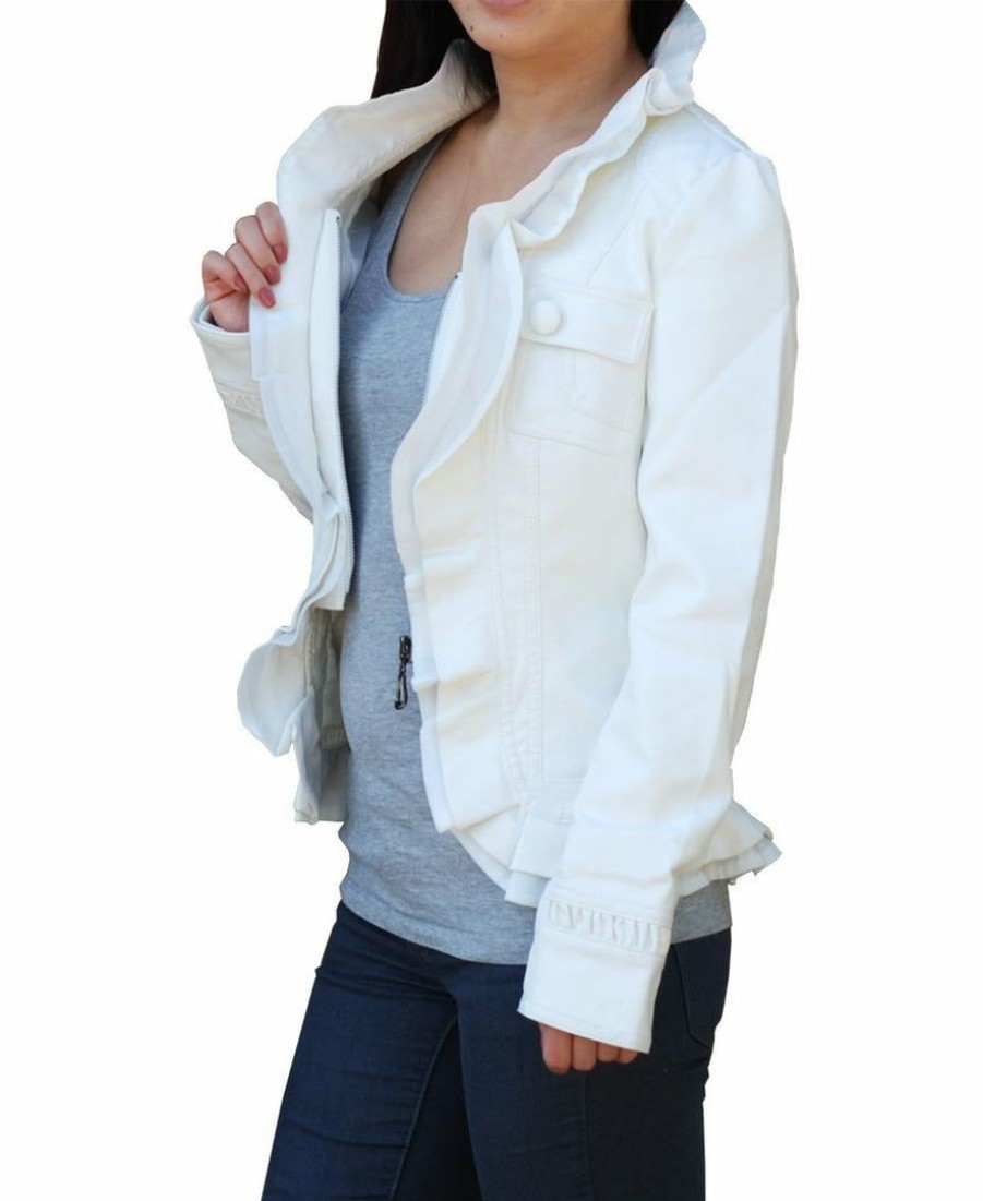 Regular Size * | Zoozie La Womens White Pu Faux Leather Jacket