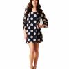 Regular Size * | Zoozie La Regular Size Premium Boho Navy Blue Blush Pink Tunic Dress With Strings Navy Blue Pink Polka Dots