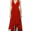 Regular Size * | Zoozie La Lycra Sleeveless V-Neck Plunge Belt Hi Low Wrap Dress Red Hi Low Wrap Red