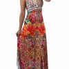 Regular Size * | Zoozie La Premium Sleeveless Sublimation Maxi Dress Royal Flowers Orange