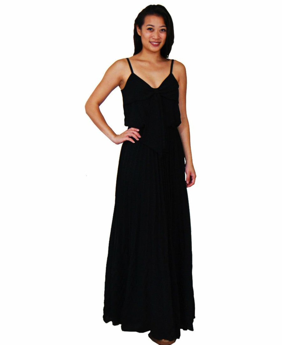 Regular Size * | Zoozie La Regular Size Bow Tie Chest Ruffle Maxi Dress Black