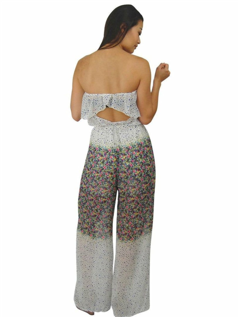 Regular Size * | Zoozie La Jumpsuit Romper White Mini Floral Regular Size