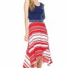 Regular Size * | Zoozie La Red White Striped 3 Navy Shoulder Bow Maxi Dress