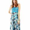 Regular Size * | Zoozie La Blue Detailed Strapless Floral Paisley Boho Sun Dress Regular Size