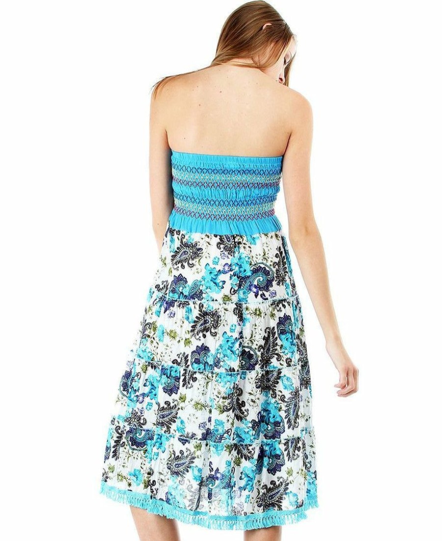 Regular Size * | Zoozie La Blue Detailed Strapless Floral Paisley Boho Sun Dress Regular Size