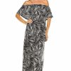 Regular Size * | Zoozie La Off The Shoulder Wrap Maxi Dress Jungle Leaves Black White Regular Size