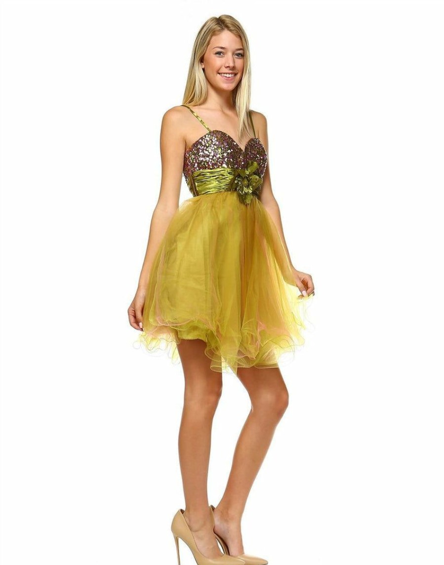 Regular Size * | Zoozie La Sequin Cocktail Babydoll Party Dress With Florette Green Plus Regular Size