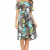 Regular Size * | Zoozie La Off The Shoulder Knee Length Dress Butterfly Turquoise Regular Size