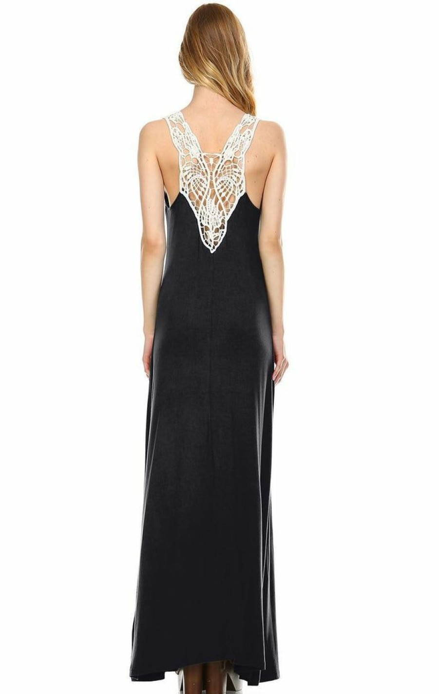 Regular Size * | Zoozie La Regular Size Lace Maxi Dress With Crochet Details Black