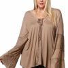 Regular Size * | Zoozie La Plus Size Lace Shirt With Long Bell Sleeves Mocha