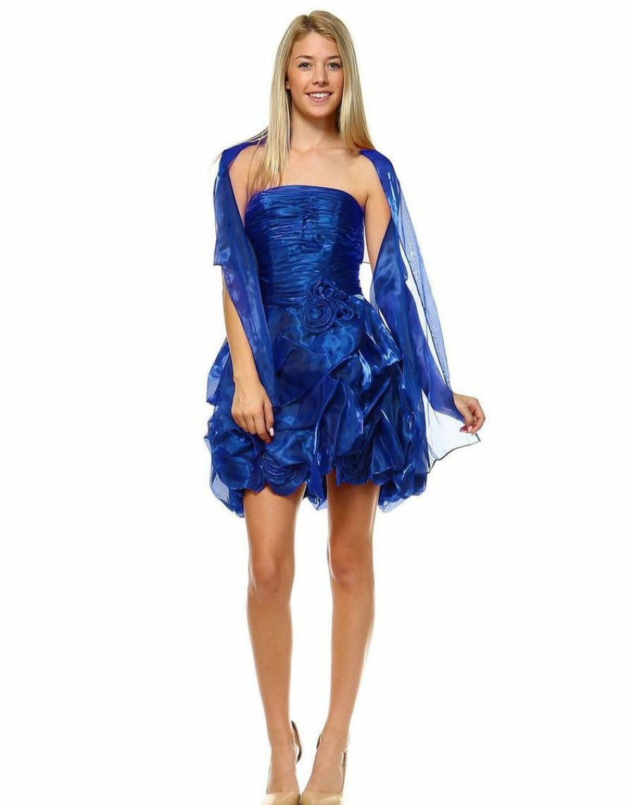 Regular Size * | Zoozie La Homecoming Ruched Cocktail Dress Bubble Hem Royal Blue Regular Size