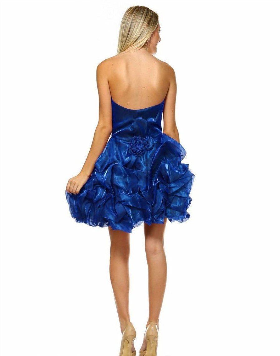 Regular Size * | Zoozie La Homecoming Ruched Cocktail Dress Bubble Hem Royal Blue Regular Size