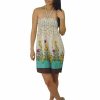 Regular Size * | Zoozie La White Brown Teal Border Elastic Band Top Sundress Regular Size