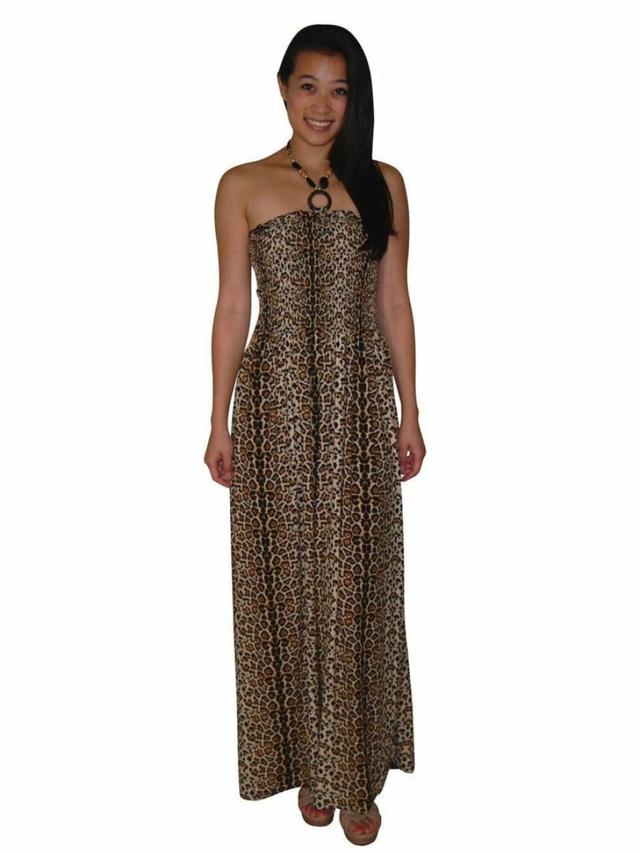 Regular Size * | Zoozie La Silky Strapless Dress Cheetah Leopard Brown Tan Black Gold Regular Size