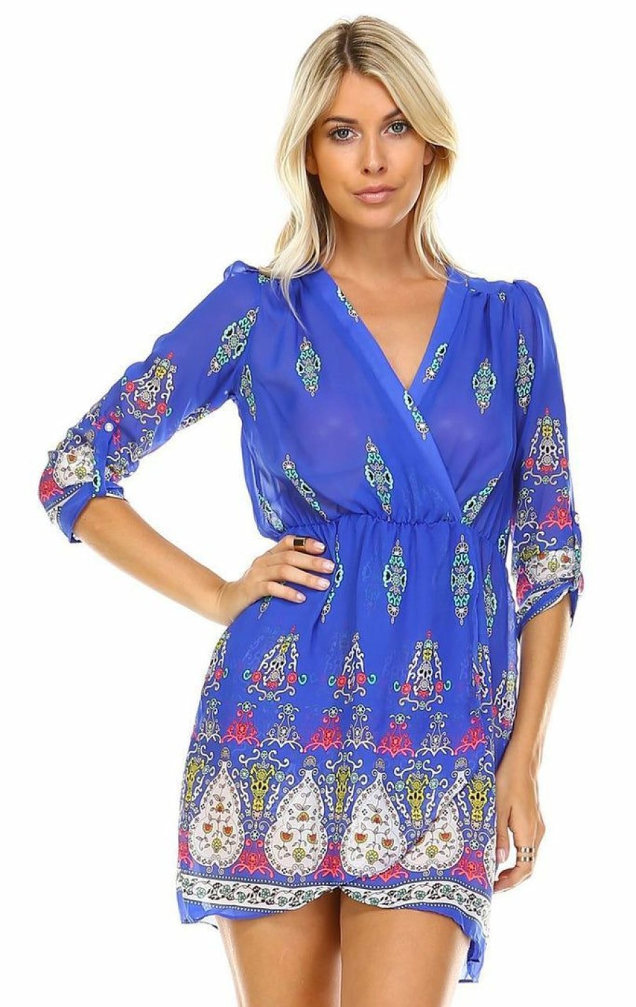 Regular Size * | Zoozie La Regular Size Tunic Top Blouse Royal Blue