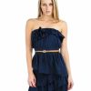 Regular Size * | Zoozie La Strapless Mini Dress Ruffle Belt Navy Blue