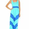 Regular Size * | Zoozie La Sleeveless Evening Chevron Maxi Dress Mint Aqua Royal Blue