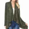 Regular Size * | Zoozie La Regular Size Suede Open Front Flyaway Jacket Cardigan Olive Green