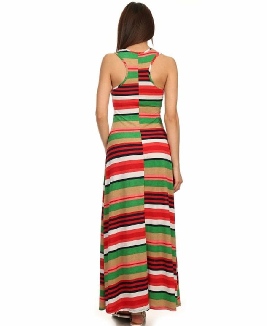 Regular Size * | Zoozie La Regular Size Racerback Maxi Dress Striped Aqua Coral