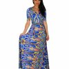 Regular Size * | Zoozie La Maxi Dress With Sleeves Blue Yellow Bruin