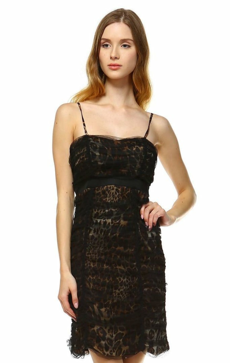 Regular Size * | Zoozie La Regular Size Party Cocktail Dress Strapless Lace Leopard Brown S