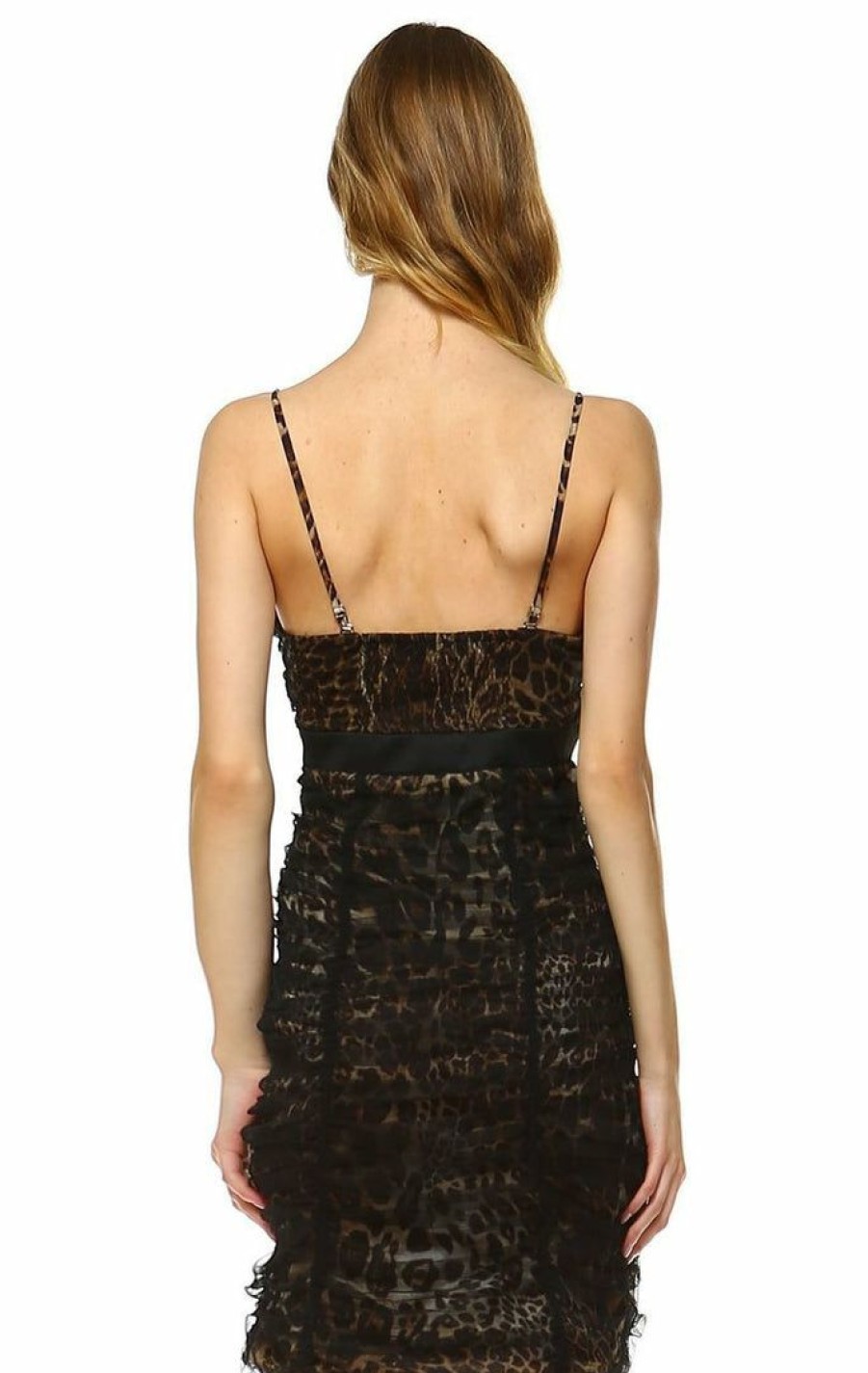 Regular Size * | Zoozie La Regular Size Party Cocktail Dress Strapless Lace Leopard Brown S