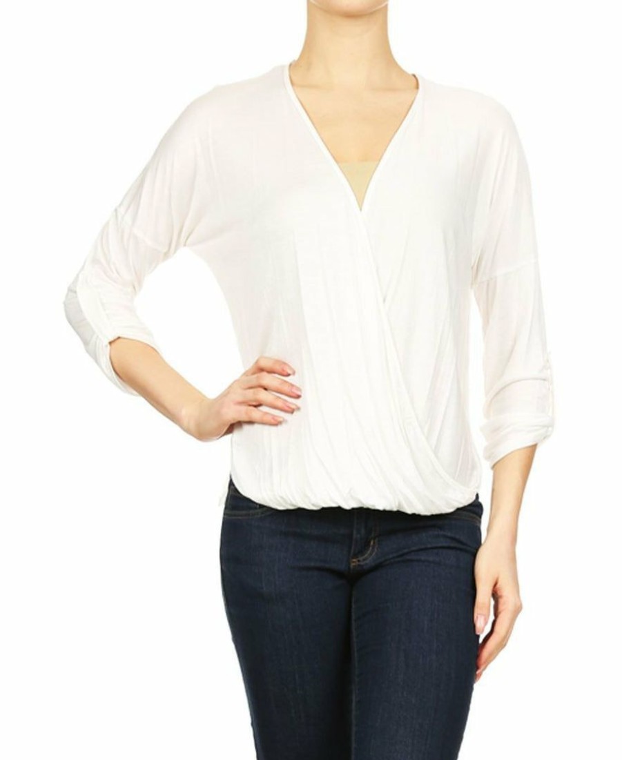 Regular Size * | Zoozie La Blouse Long Sleeve Wrap Twist White