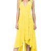 Regular Size * | Zoozie La Lycra Sleeveless V-Neck Plunge Belt Hi Low Wrap Dress Yellow Hi Low Wrap Yellow