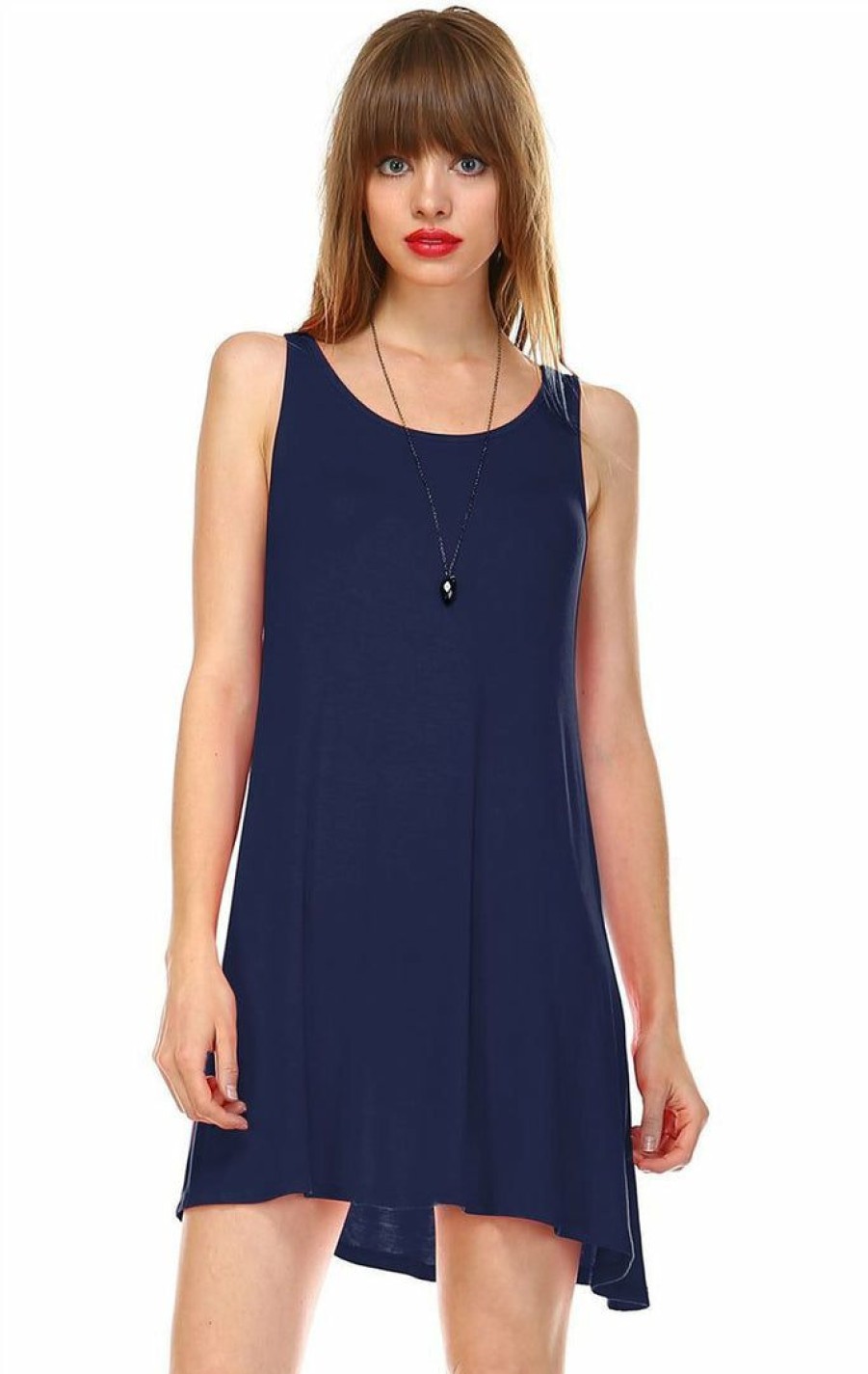 Regular Size * | Zoozie La Strappy Back Dress Sleeveless And 3/4 Sleeve Navy Blue