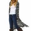 Regular Size * | Zoozie La Regular Size Long Cardigan Sweater Striped Hoodie Hood Charcoal Gray