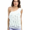 Regular Size * | Zoozie La One Shoulder Ruffle Front Blouse Off White Ivory Regular Size