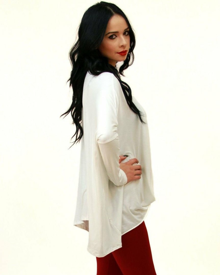 Regular Size * | Zoozie La Regular Size Tunic Top Shirt Dress Twist Top Long Sleeve Ivory White