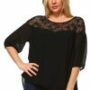 Regular Size * | Zoozie La Regular Size Plus Size Lace Shirt Long Sleeves Floral Square Black