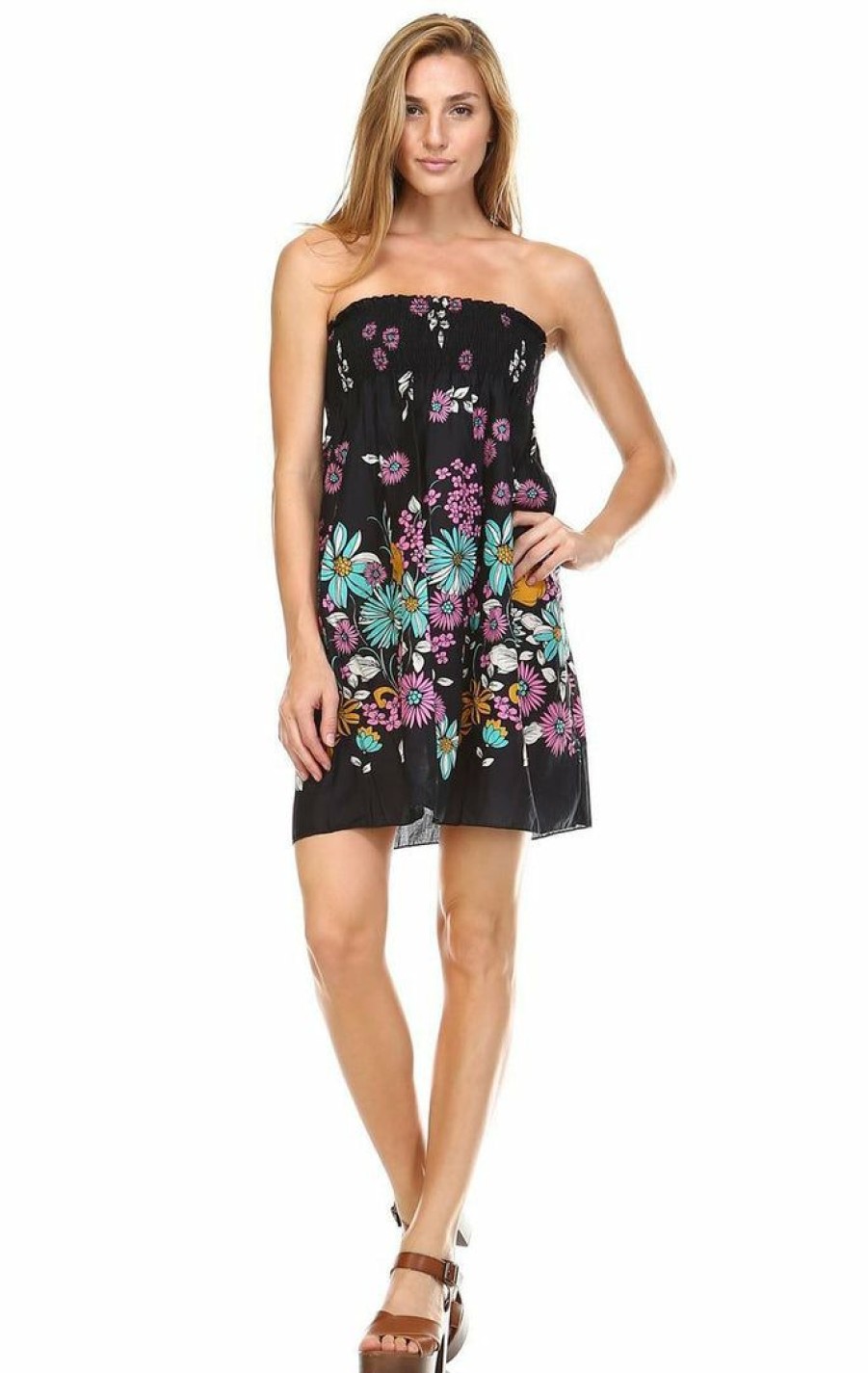 Regular Size * | Zoozie La Black Windy Floral Elastic Band Top Sundress