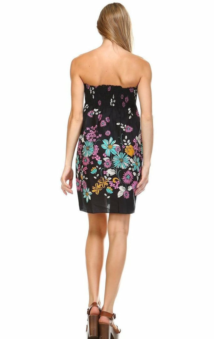 Regular Size * | Zoozie La Black Windy Floral Elastic Band Top Sundress